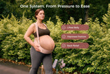 Pregnant woman outdoors wearing the oyster pink Momcozy belly band for belly lift, posture and back support.