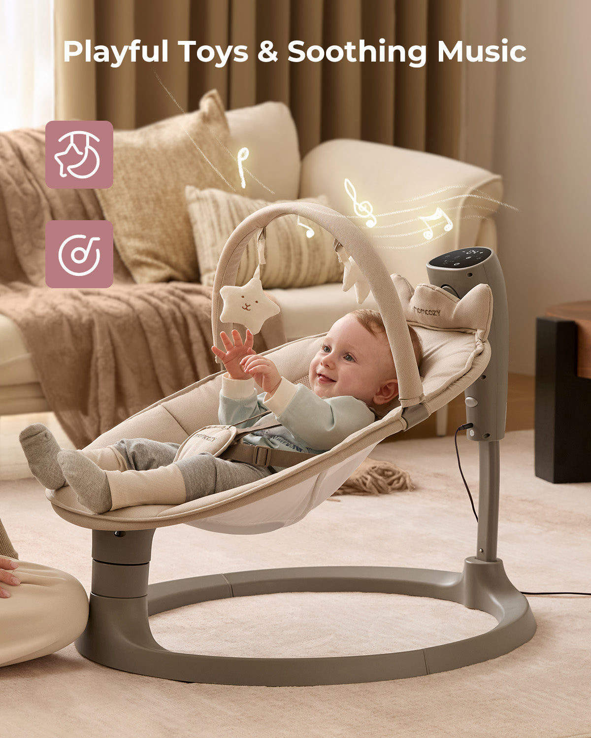 Momcozy baby swing with adjustable recline